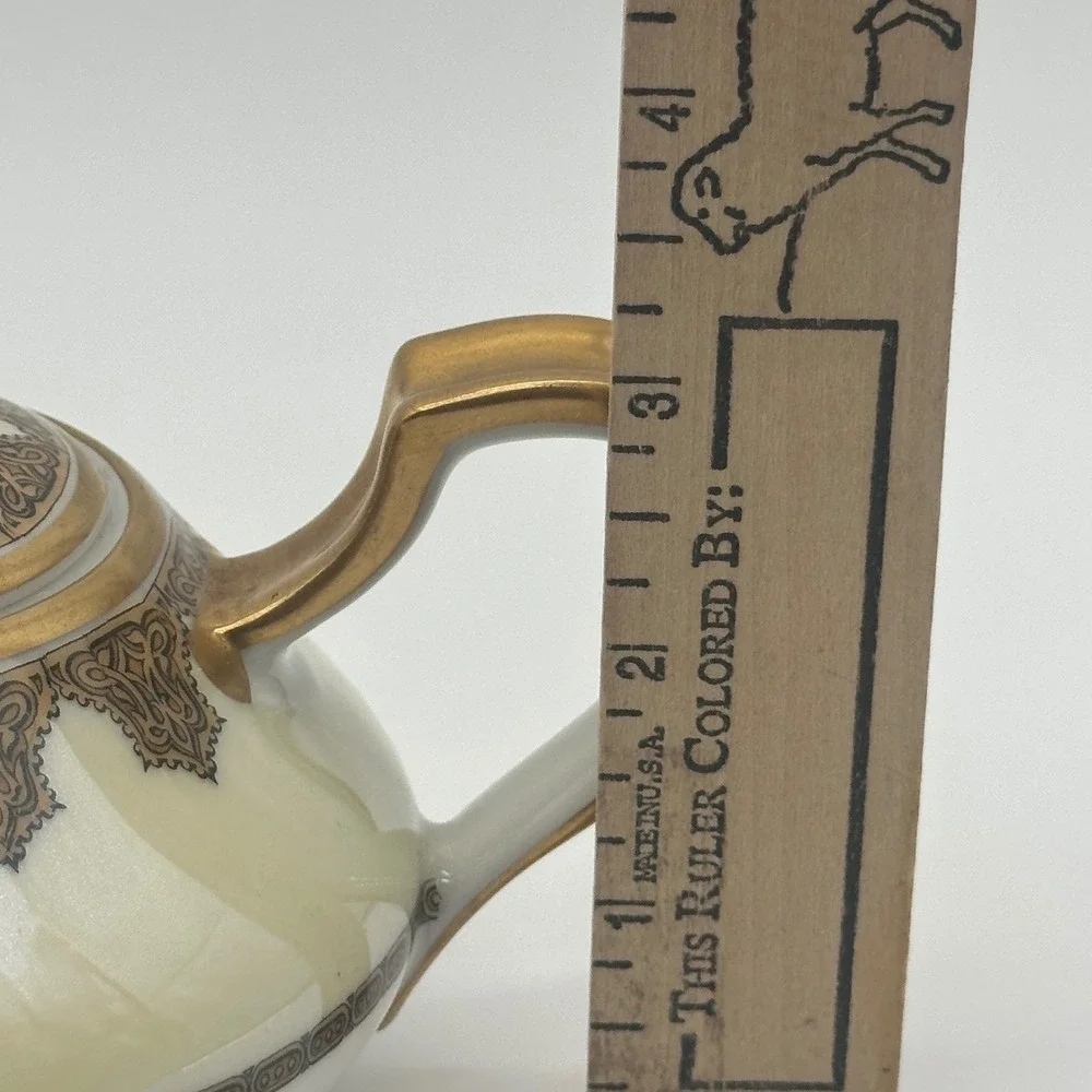 Haviland Limoges France Antique Porcelain Teapot Gold Scroll Cream
